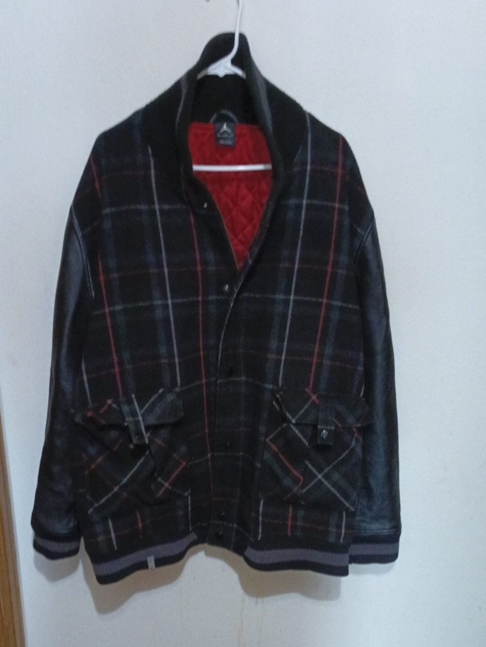 Air Jordan Plaid Wool And Leather  Letterman Destroyer Jacket